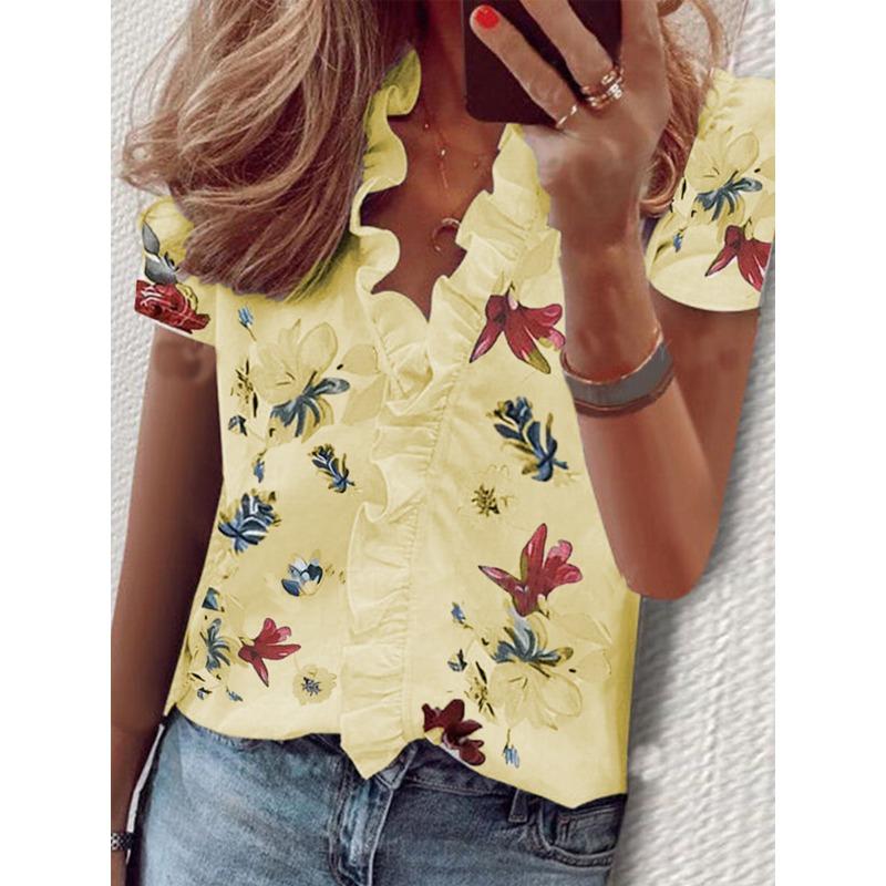 Wish spring and summer new long-sleeved ruffle shirt women's shirt