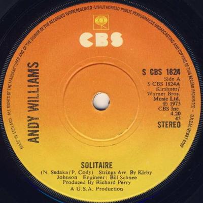 7inch Record ANDY WILLIAMS  Solitaire SCBS1824 CBS 1973 UK Pop Used