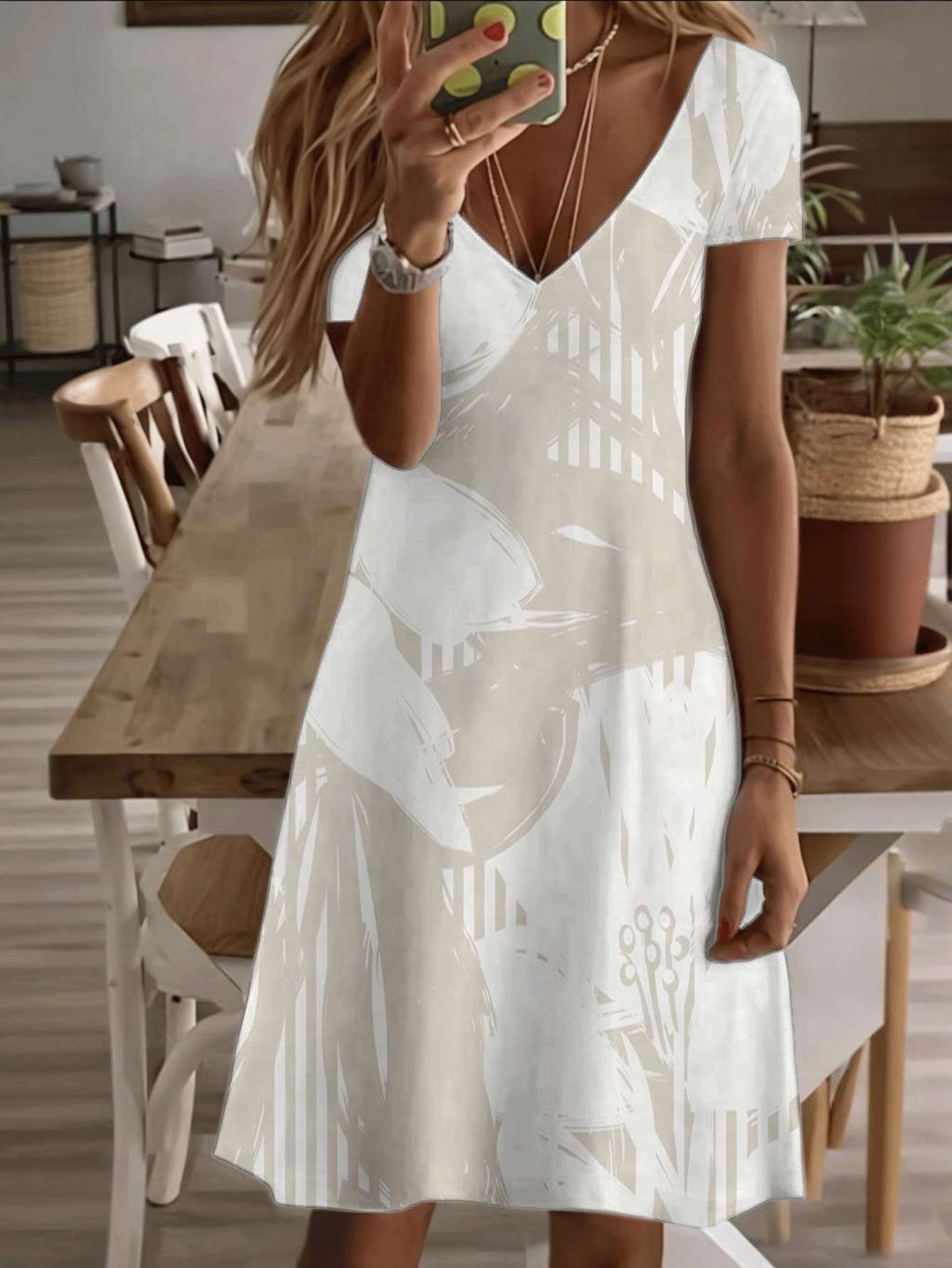 

Vneck shortsleeve midi dress tropical leaf print pattern 3D highquality printing durable casual fashion summer beach floral design soft breathable ele 2XL