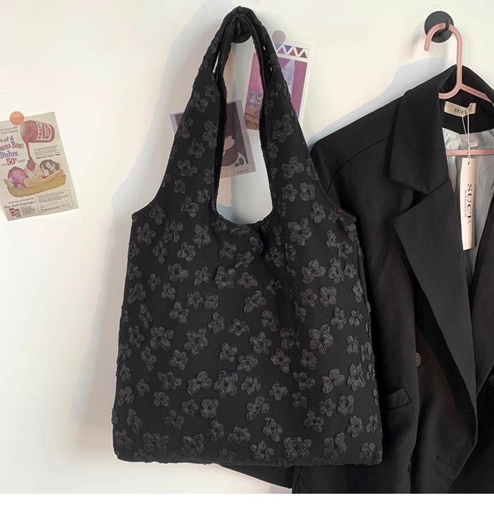 Sevimli Çiçekler ve Kelebekler ile Tembel Stil Kadın Kanvas Tote Çanta - Üniversite Öğrencileri için Geniş Kapasiteli Omuz El Çantası