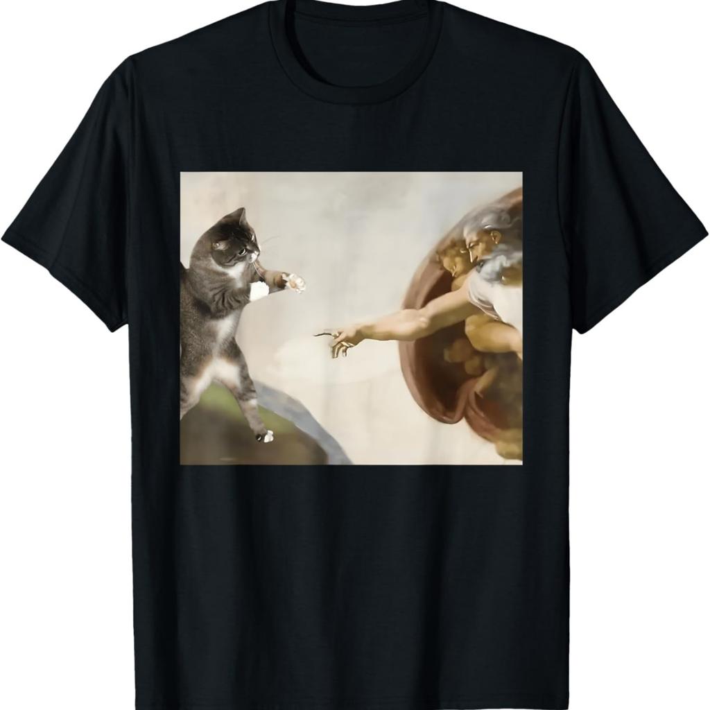 Funny Cat God Meme Inspired by Creation of Adam T-Shirt