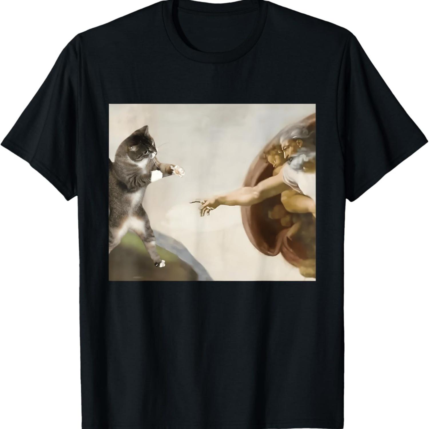 

Funny Cat God Meme Inspired by Creation of Adam T-Shirt S чёрный