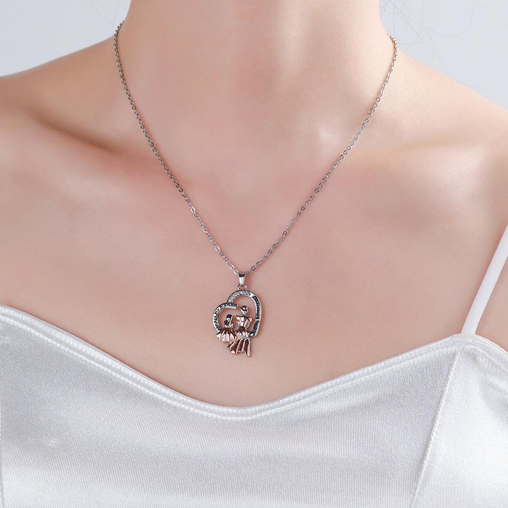 Mother-daughter Love Necklace, Women's Style Fashion Pendant, Collarbone Chain, Two-color Zircon Item Jewelry.