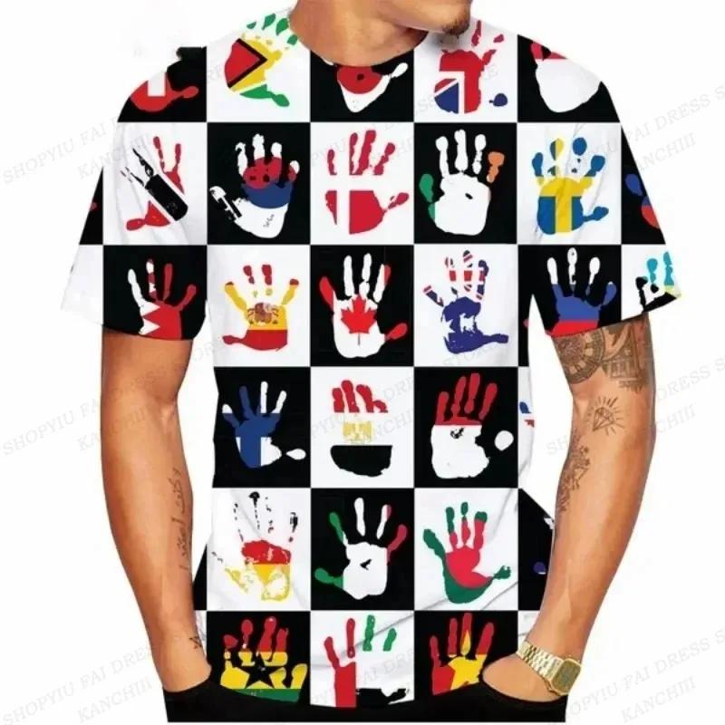 Summer Round Neck 3D World Flag Print Top Fashionable Casual Short Sleeved Men's T-shirts