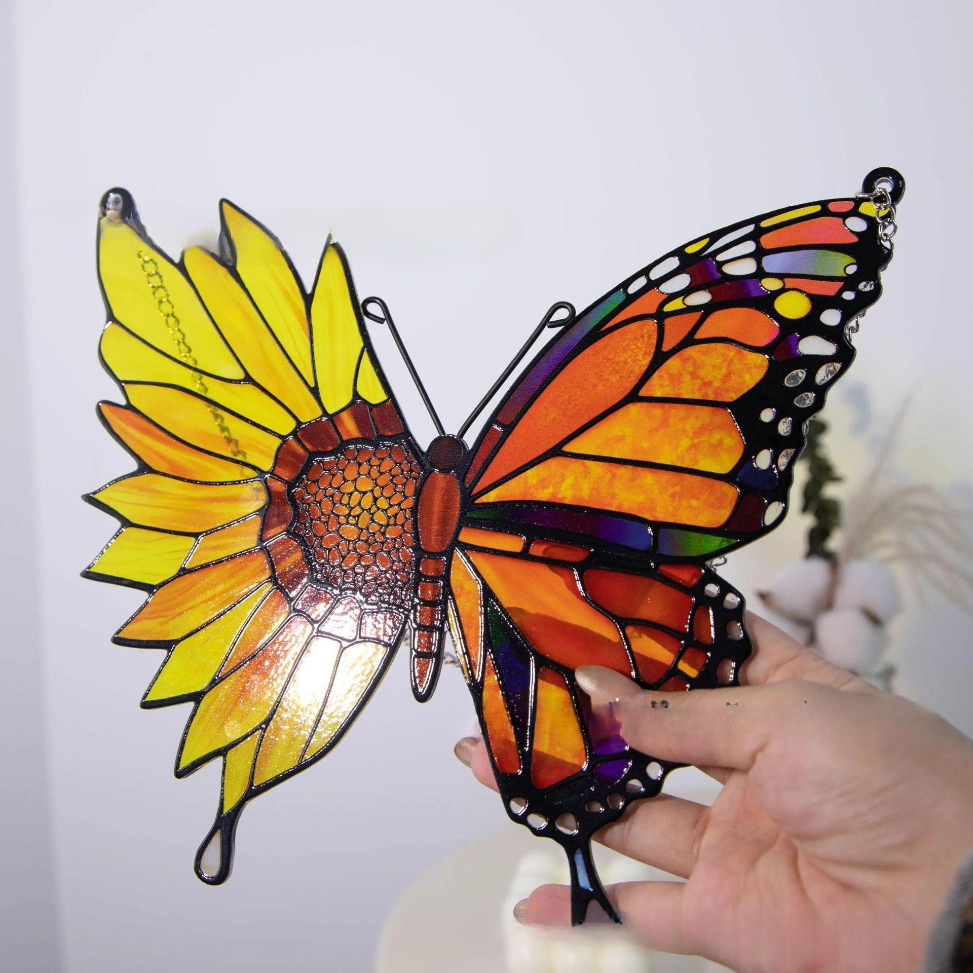 Stained Acrylic Window Hanging Exquisite Sunflower Stained Suncatcher Garden Suncatchers Colorful Butterfly Green Moth Pendant