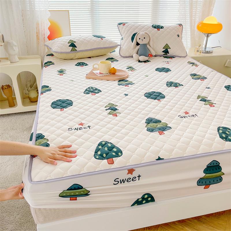 Maternal and Baby Grade Cotton Padded Bed Sheet, Skin Friendly Matte Print, Thickened Simmons Mattress, All Inclusive Protective Cover