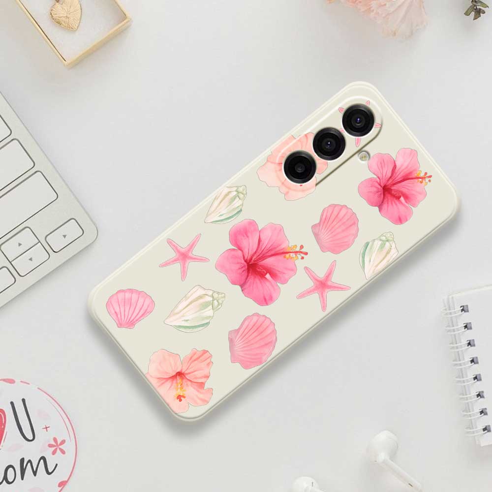 For Samsung Galaxy A17 5G Case Peach Blossoms Shells Pattern Printing Straight Edge TPU Phone Back Cover