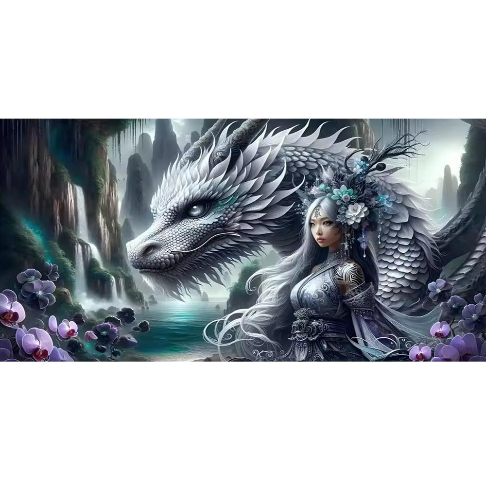 Large Size Mosaic DIY Full Diamond Painting Kits Art Fantasy Girl and Dragon Embroidery Cross Stitch Rhinestones