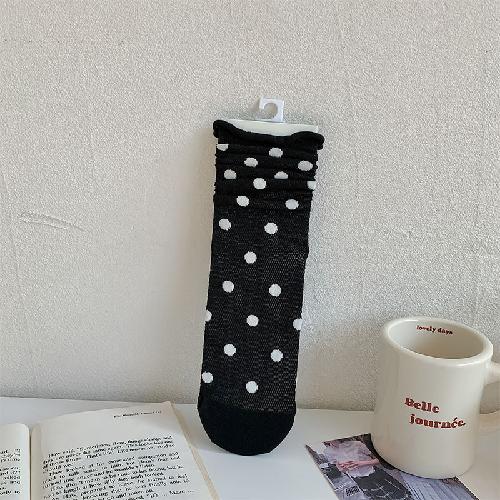 Hollow Out Thin Breathable Women Socks Spring Summer Casual Striped Middle Tube Socks College Style Polka Dot Cotton Long Socks One Size