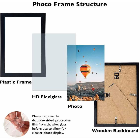 7x9 Picture Frame Black for Wall Hanging or Tabletop- Wall Mounting Horizontally or Vertically, 7 x 9 Wall Gallery Poster Photo Frame for 7 by 9