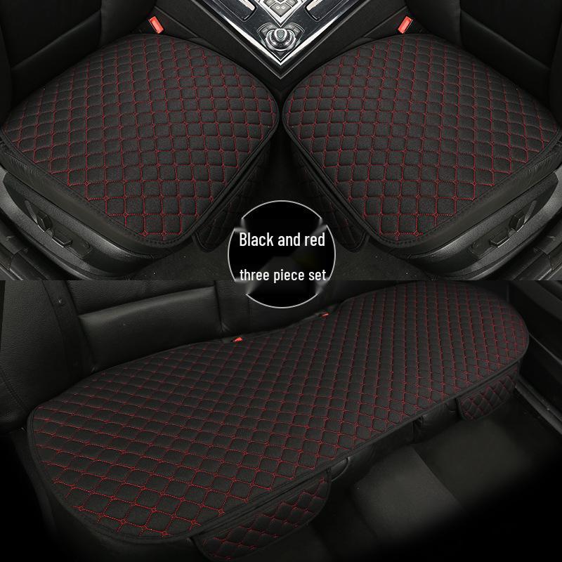 All-Season Breathable Linen Car Seat Cushion Set with Polka Dot Embroidery