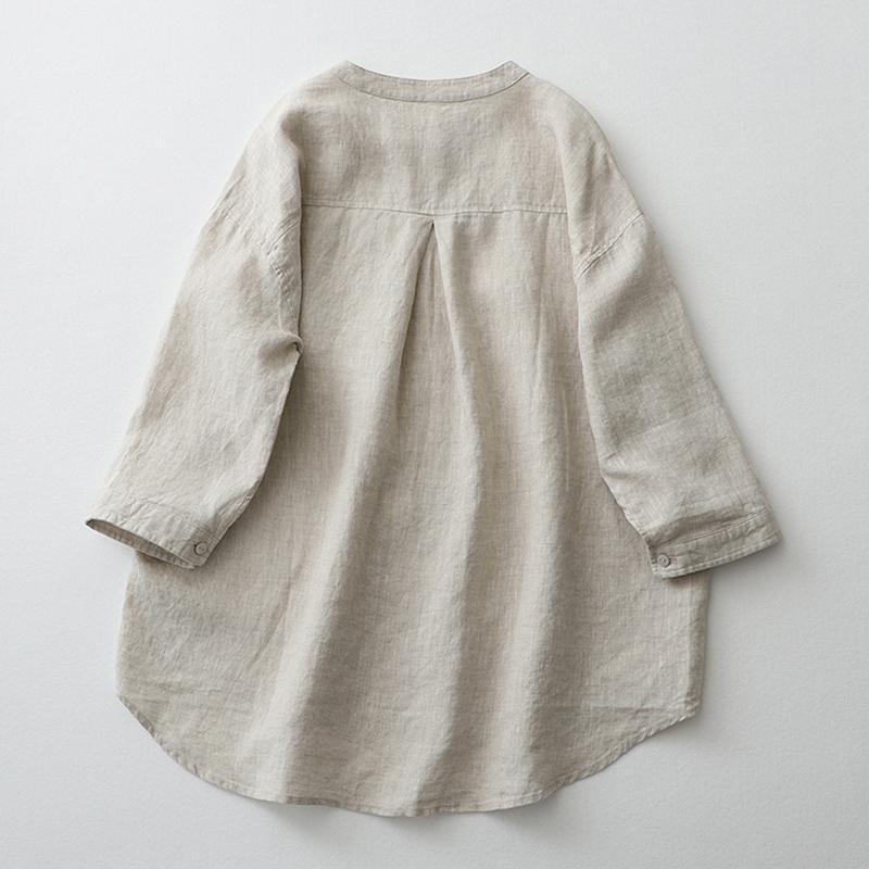 Linen Seven-Sleeve Collar Shirt Women's  Spring and Summer  Korean Style Fashion Simple Loose Elegant Casual Open Lining