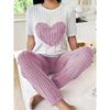 Frühling Sommer Damen Nachtwäsche Kurzarm Herz Tops und Lange Hosen Pyjama 2-teiliges Set Pyjama Set Lässige Homewear Loungewear