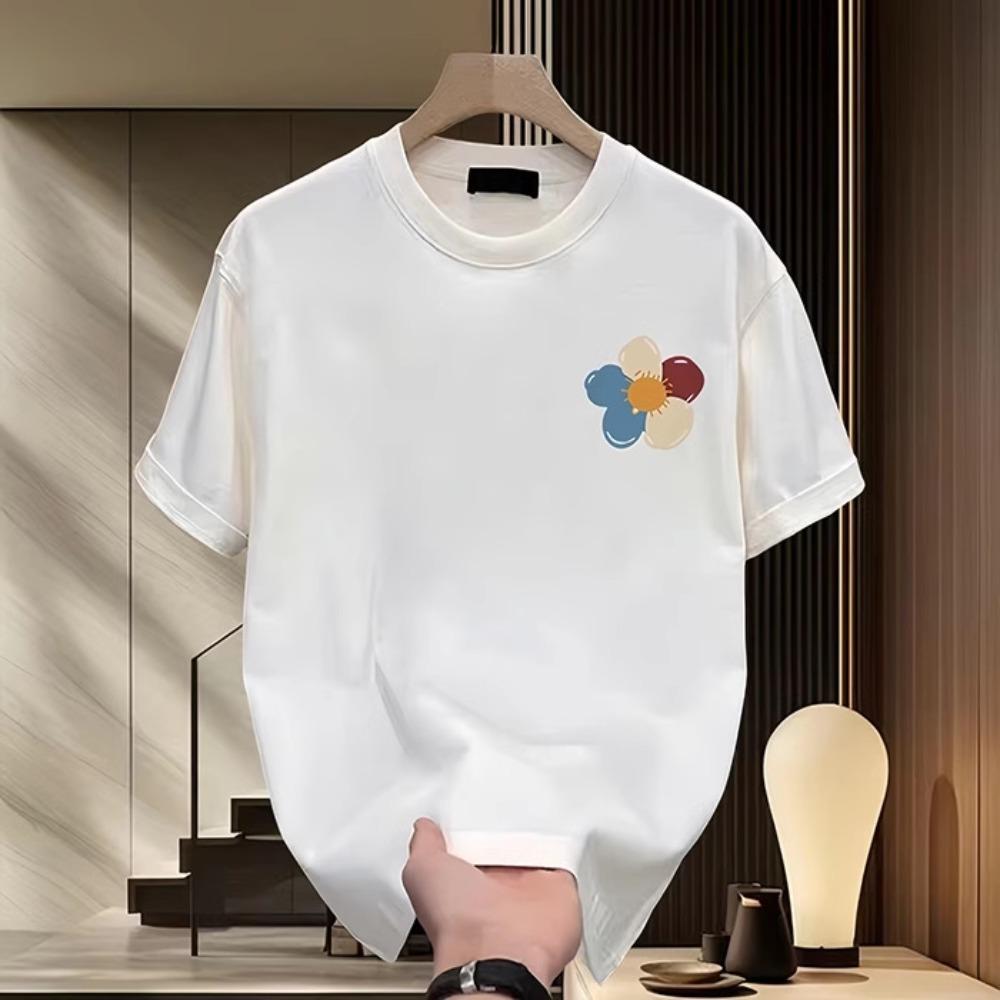 

Женская модная футболка с цветочным принтом из чистого хлопка, повседневная, удобная, с круглым вырезом и короткими рукавами 3XL белый