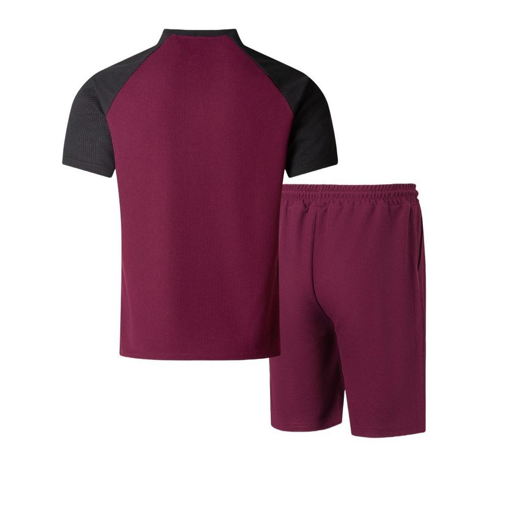 Men's 2025 Summer Color Block Suit: European/American Style Round Neck Tee & Shorts Set