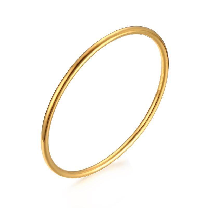 Women Gold Color Stainless Steel Cuff Bracelet, Chic Jewelry Wristband Plain Slip Bangle, Stacking Bracelet Gift To Young Girls