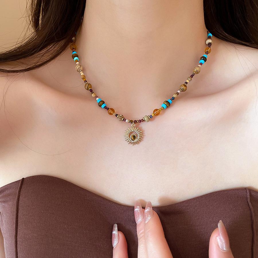 Sunflower Beaded Necklace, New Chinese Vintage Choker, Light Luxury Women's Jewelry