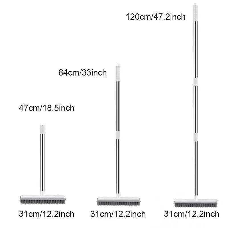 Rubber Broom Carpet Rake With Squeegee Long Handle For Pet Hair Fur Remover Broom For Fluff Carpet Hardwood Floor No Scratch