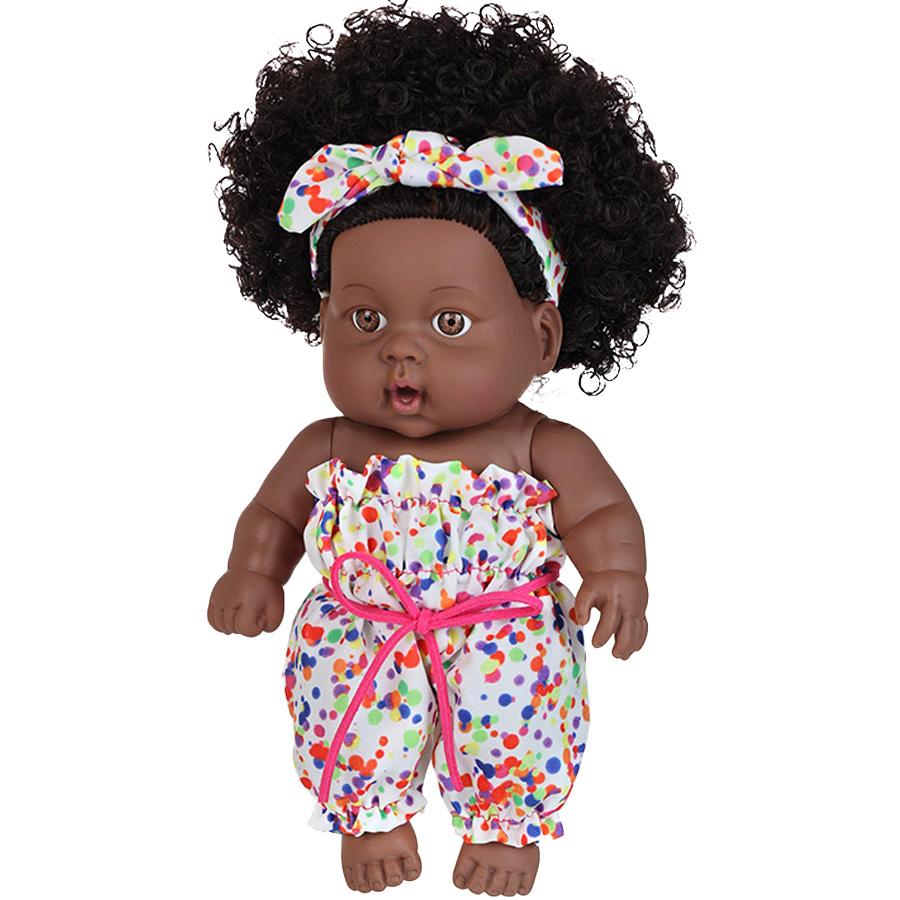 8 Inch Black Reborn Doll with Dress Curly Hair 20cm Realistic Baby Doll Simulation Toys Full Vinyl Body for Girls Birthday Gift