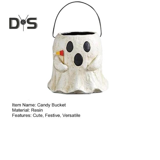 Halloween Ghost Candy Bucket Resin Trick or Treat Party Candy Bowl with Handle Halloween Goody Holder for Home Office Indoor Outdoor Decoration