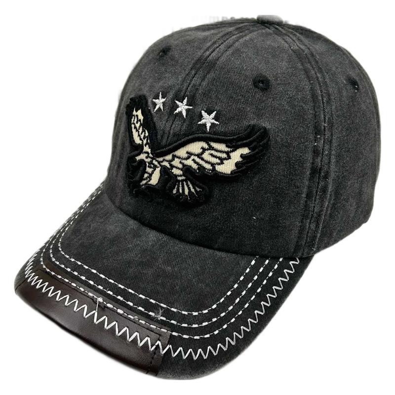 Spring and summer hat men's retro old washed denim baseball cap women's street versatile embroidered eagle sunshade cap