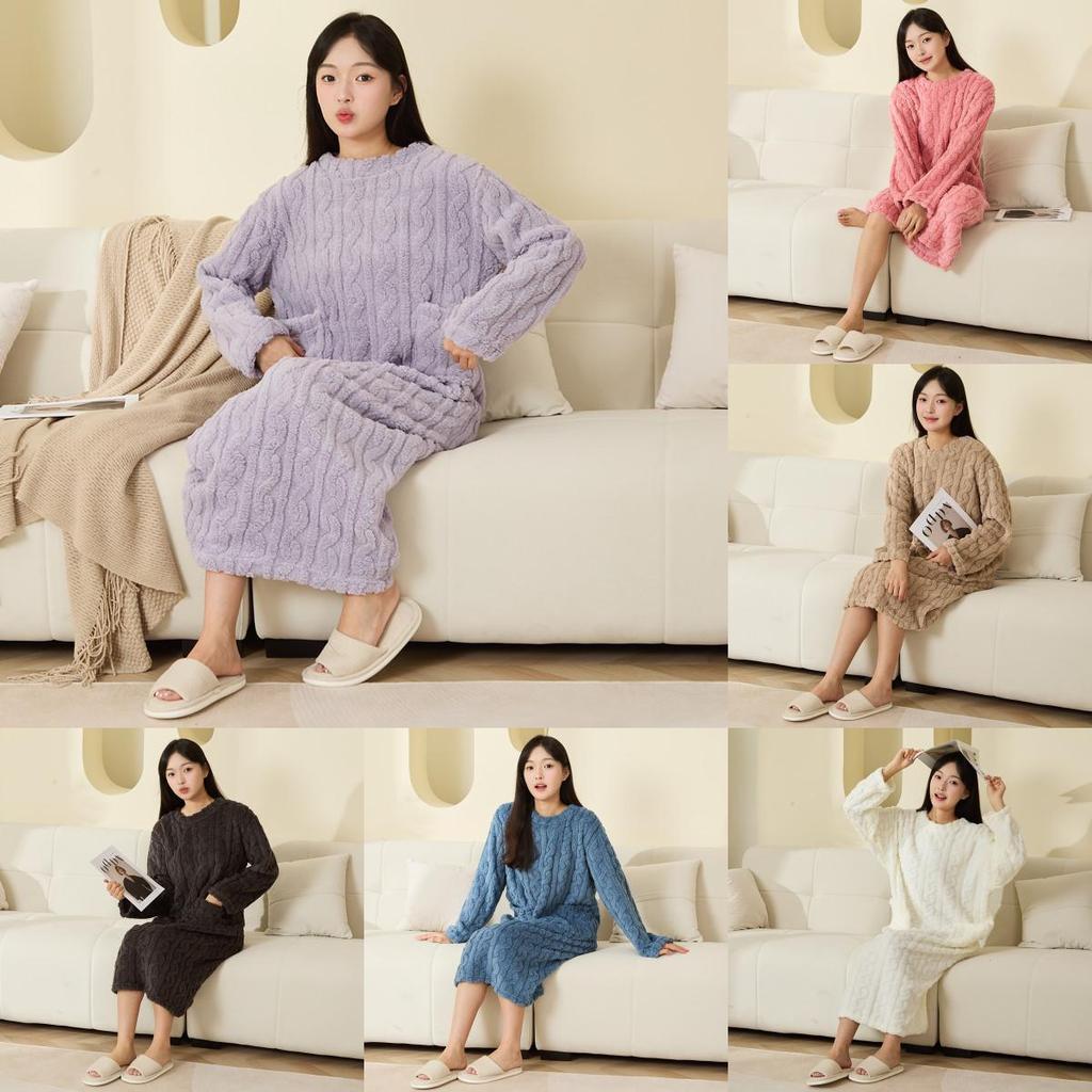 Coral Fleece Sleep Gown For Women With Thick Warmth For Winter Home Comfort