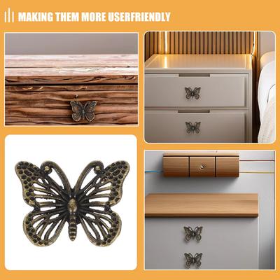 4 pièces Poignées Papillon Tirettes Boutons de Tiroir Armoire Boutons d'Armoire Animal Vintage pour Commode Antique Meubles Poignées à Tirer en Métal