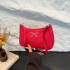 Fashion Bow 2025 Solid Color New Trendy Texture Foreign Style One Shoulder Underarm Baguette Bag Women