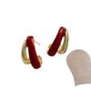 Elegant Retro Wine Red Drip Glaze Earrings: Fashionable Double-Layer Hong Kong Style for Everyday Versatility and Women's High-End Charm.