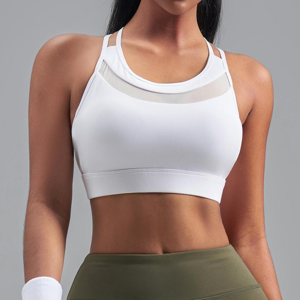 Juyitang European Size Shockproof Sports Bra with Thin Straps and Fixed Cups for Yoga