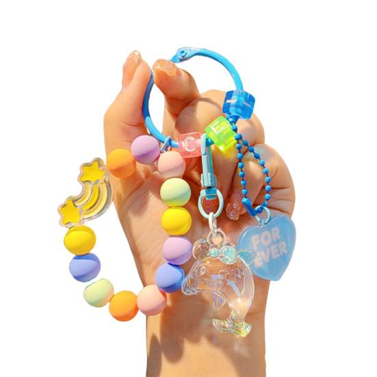 Wrist Strap Phone Chain Beaded Charm for Women Cute Dolphin Animal Keychain Anti-Lost Bracelet Lanyard for Cell Phone Bag Purse