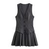 Za Foreign Trade New Women Clothes ZR Western Style Fashion Simple Wide Pleat Stripe Vest Style Dress 9368558