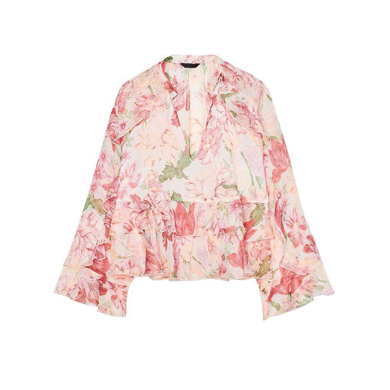 

Летний Новый Продукт Женская Одежда Дизайн во Французском Стиле Модная Ламинированная Декорация Принт Рубашка Топы 3130359 Multi-color L