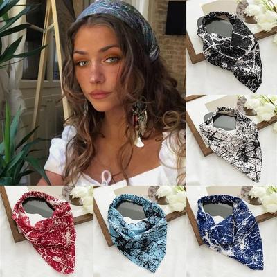 Kobiety Bohemia Bandana Szalik na włosy Letni Vintage Drukowany Szyfonowy Chusta na głowę Elastyczne gumki do włosów Nakrycie głowy Turban Femme