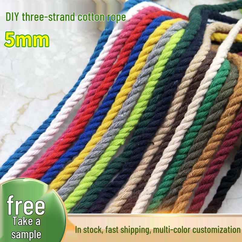 5mm Handmade Cotton Rope for DIY Weaving, Tapestry, Decoration, Binding, Hat Rope, and Drawstrings.