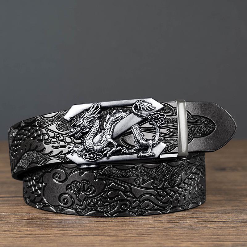 

Мужской кожаный ремень с головой дракона - Автоматический, Ретро стиль, Воловья кожа