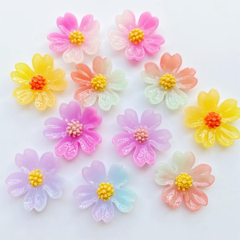 

20Pcs New Resin Cute Mixed Bicolor Flowers Flat Back Cabochon Scrapbooking Hair Bow Center Embellishments DIY Accessories G73