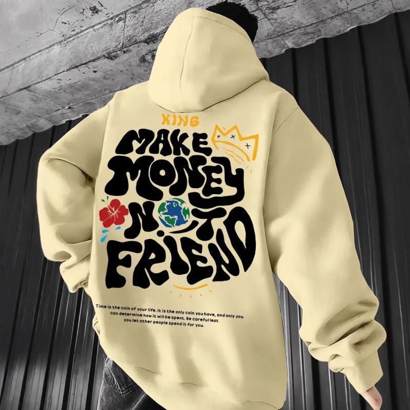 European and American Trend Men's and Women's Sweaters Printed Fleece Long-sleeved Hooded Pullover Spring and Autumn Shoulder-sleeved Sweater