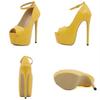 Fashion Sexy Peep Toe Buckle Strap Platform High Heels Womens Super-high Heels Stripper Nightclub Prom Party Shoes Yellow Block Heel