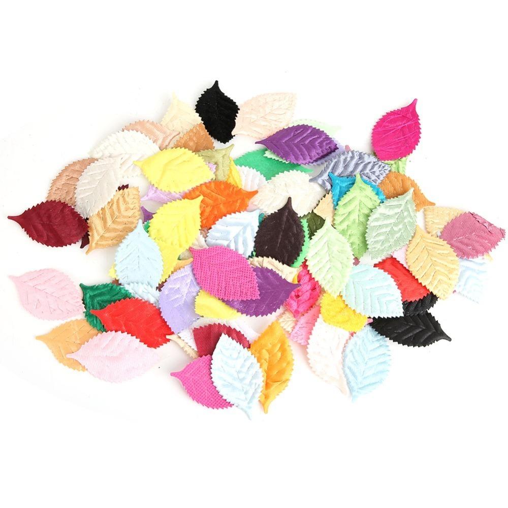 100pcs Assorted Color Fake Plants Leaves 2-Faced Faux Leaf Appliques Artificial Leaves  DIY Crafts