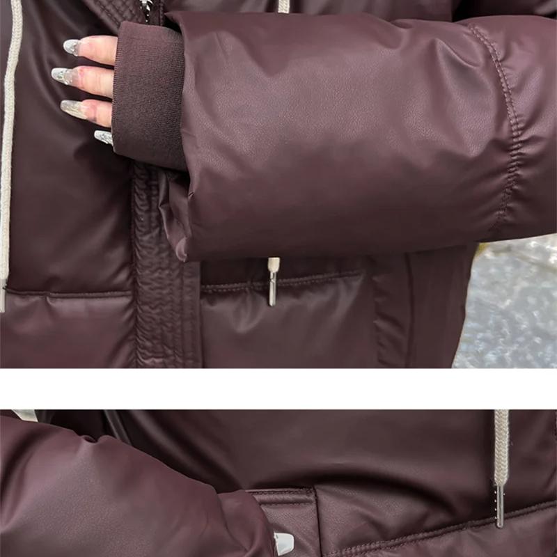 Neue Damen Fake Zweiteiler Baumwolljacke Winter Parkas Nicht waschen PU Daunen Baumwolljacke Kurz Dick Kapuzenmantel Damen Oberbekleidung