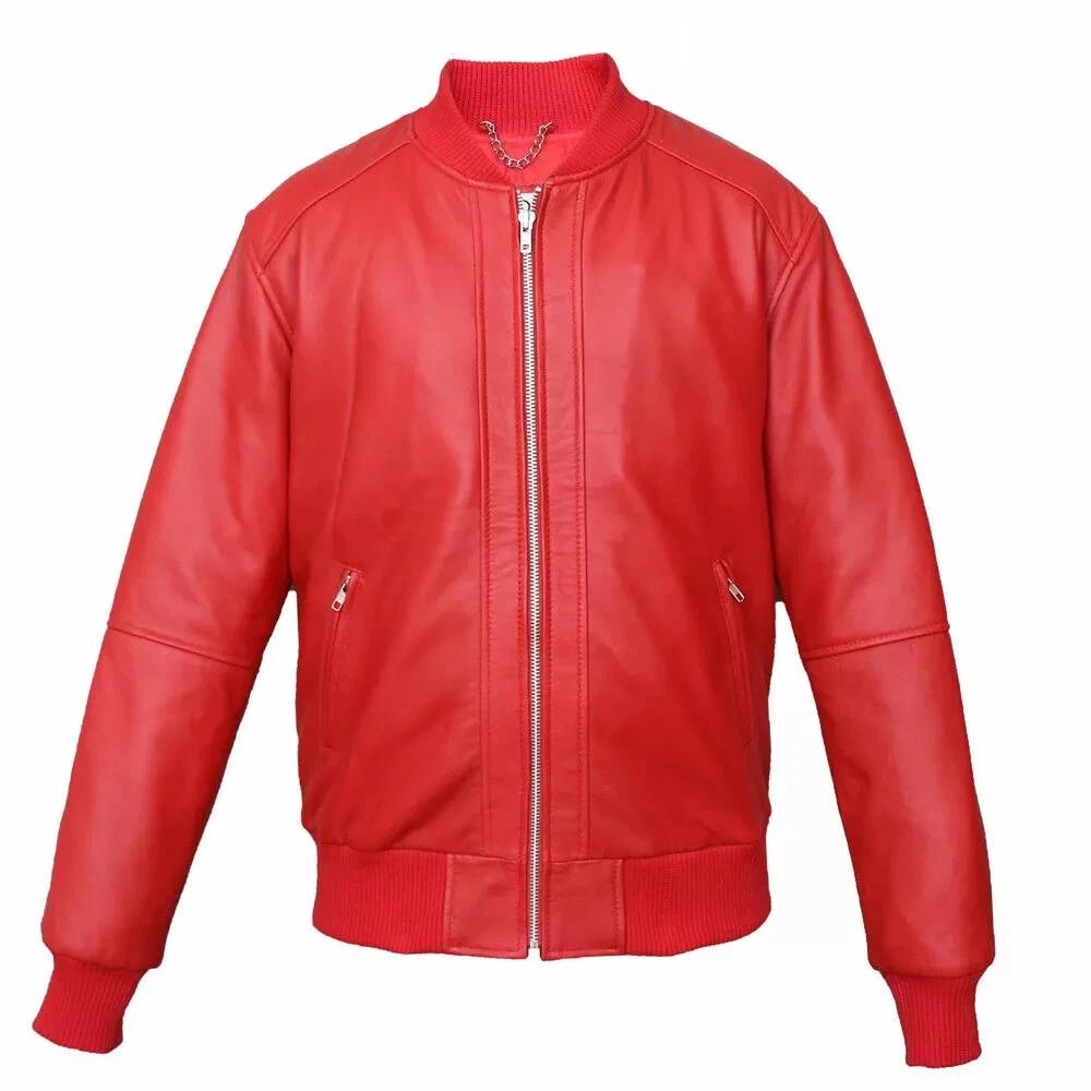 

Теплая Мягкая Ручной Работы Мужская Красная Новая Кожа Ягненок Натуральная Байкерская Куртка Стильная Мотоциклетная 3XL красный