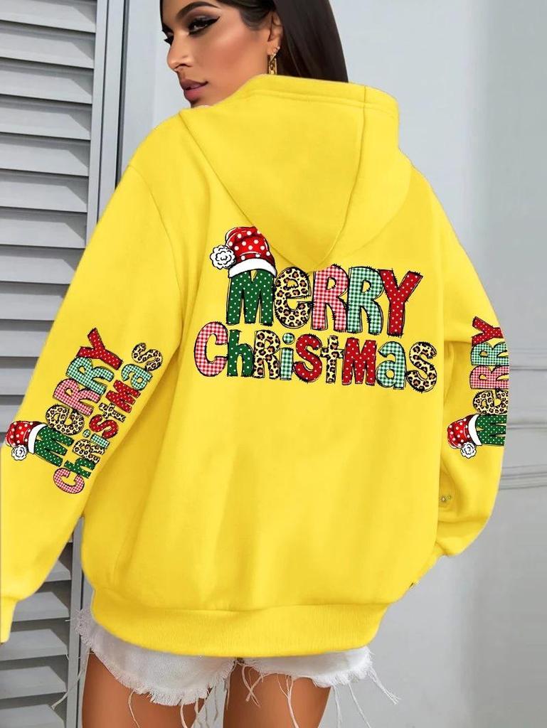Felpa Colorata da Donna con Scritta 'Merry Christmas' e Tasca per l'Autunno