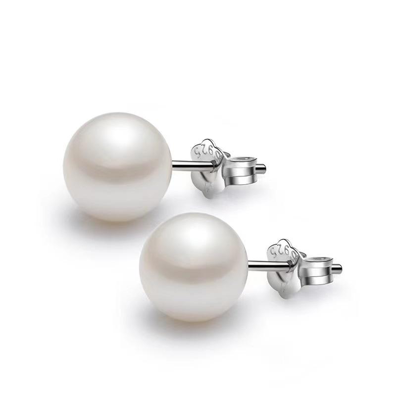 Carlisle 925 Silver Pearl Stud Earrings: Retro Style, Women's Perfectly Round Imitation Pearl