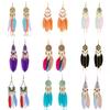 Bohemian Long Feather Earrings for Women Classic Ethnic Retro Temperament Chain Leaf Bead Tassel Earrings Boho Wedding Jewelry