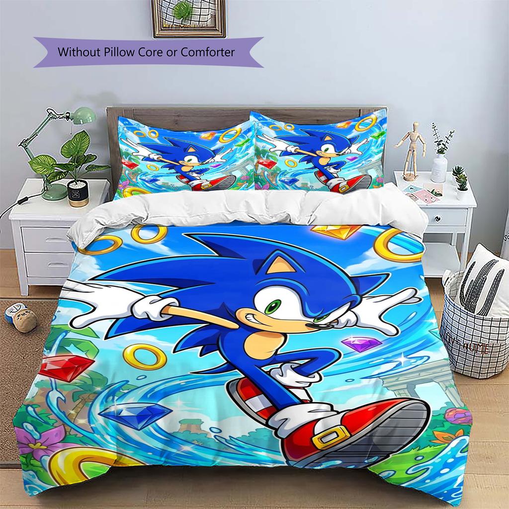 Sonic the Hedgehog Daily Use Bedding Nice Fan Gift Patterned Duvet Cover Set Anime Bedroom Decor -xia67