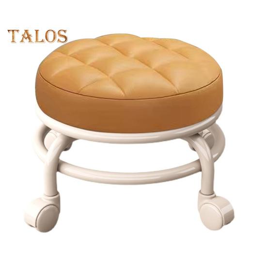 Низкий табурет на роликах с колесами, вращающимися на 360 градусов, подушка из искусственной кожи с губчатым наполнителем, современный круглый табурет на роликах для домашнего офиса и магазина темно-оранжевого