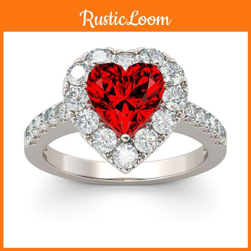 Bague en laiton plaqué argent de style antique avec pierre précieuse strass rubis rouge amour