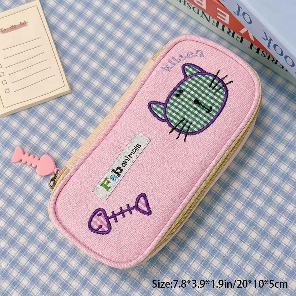 Cartoon Phoebe Cat Pen Case, Ins High Beauty Embroidered Stationery Box, Student Large Capacity Neutral Pen Set Storage Bag