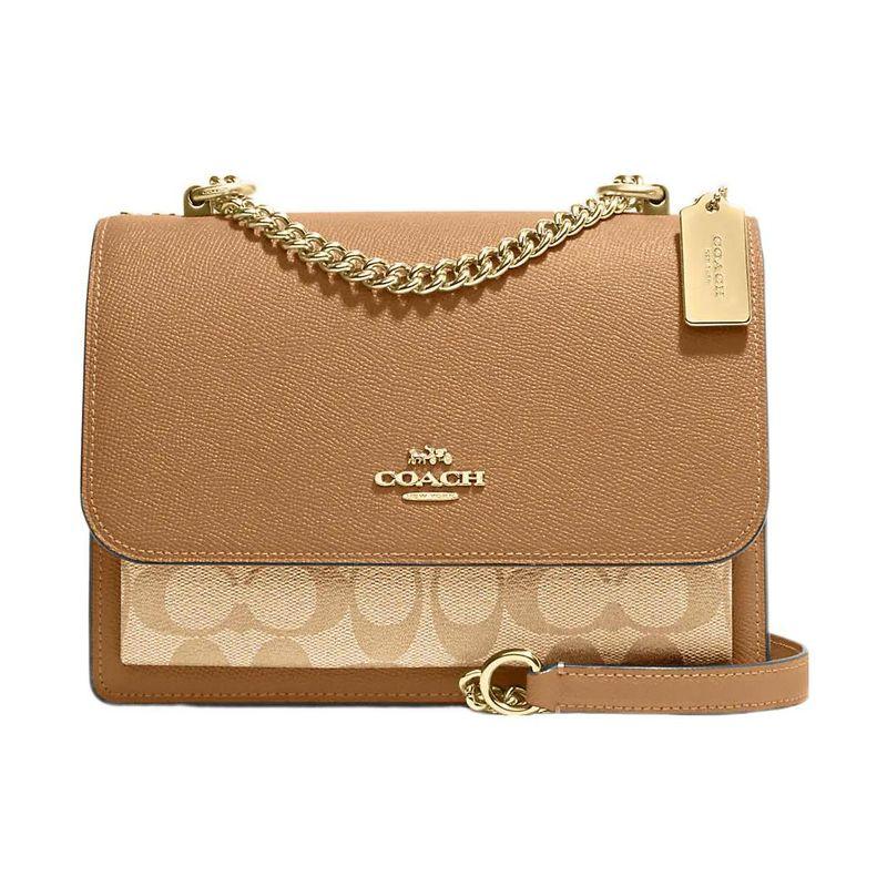 Coach Klare 22 Gold Logo Klassische Monogramm Klappe Umhängetasche Medium Damen Umhängetasche Hellbraun 91019-IMNLJ